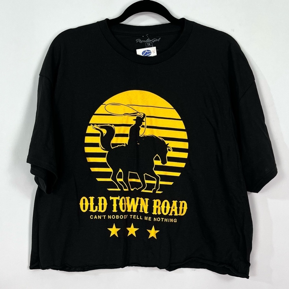 Old Town Road Black Gold Cropped T-shirt Short Sleeve Horse Cowboy Sz 1X NWT